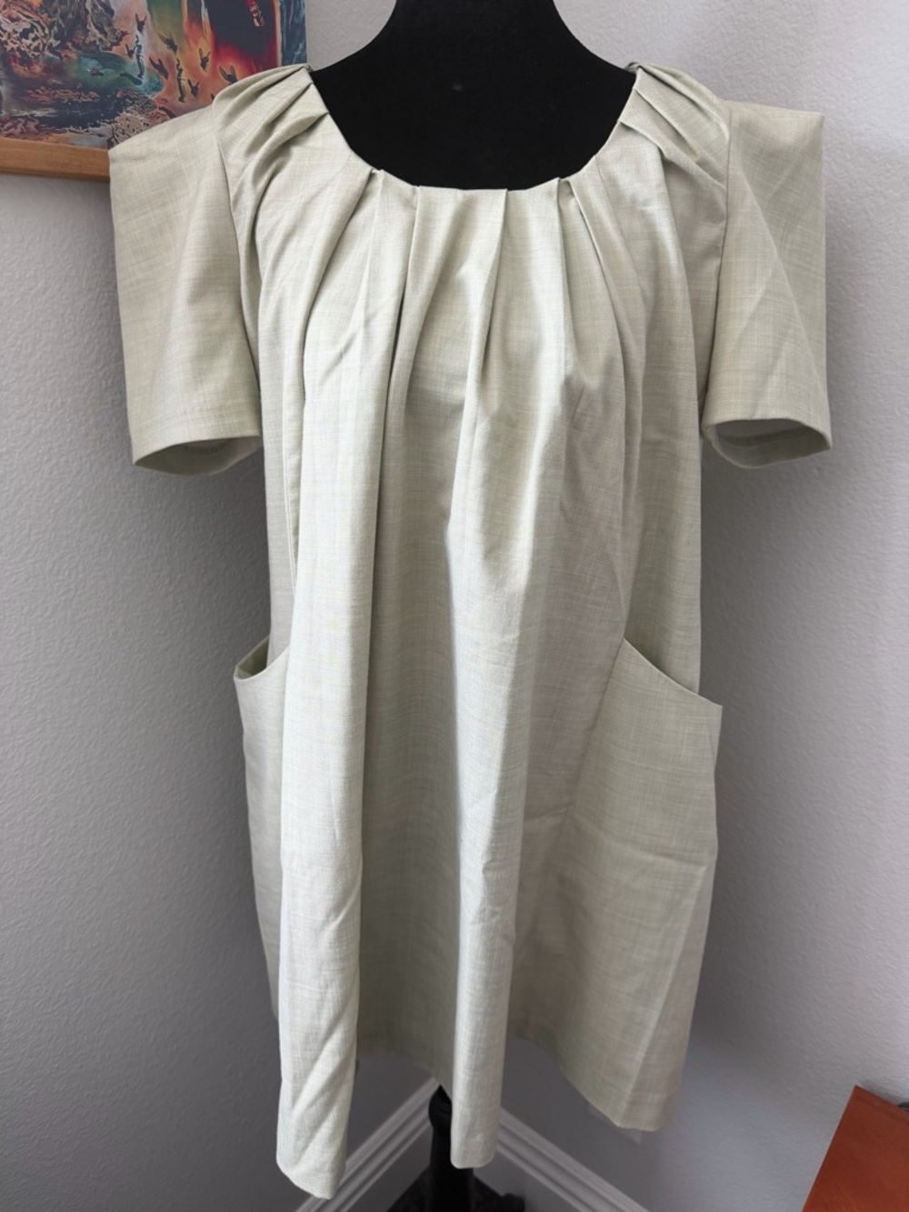 The Attico Join Us Upstairs Light Sage Pleated Pocket Tunic Dress Size S